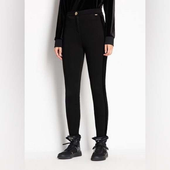 Armani Exchange Pants - Armani Exchange Black Faux Leather Waist Band Padding Detail Button Zipper Pants